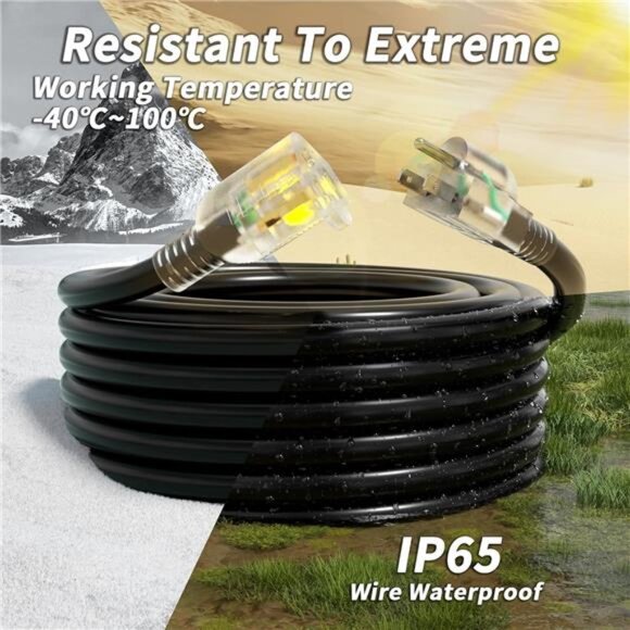 16/3 Gauge 200 ft Extension Cord Outdoor Black Waterproof,Cold Weatherproof-58°F - Picture 4 of 8